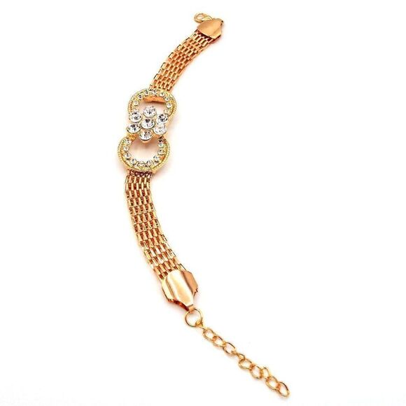 Yellow Gold with Diamond Crystal Flower and Double Circle Adjustable Bracelet - Picture 5 of 11